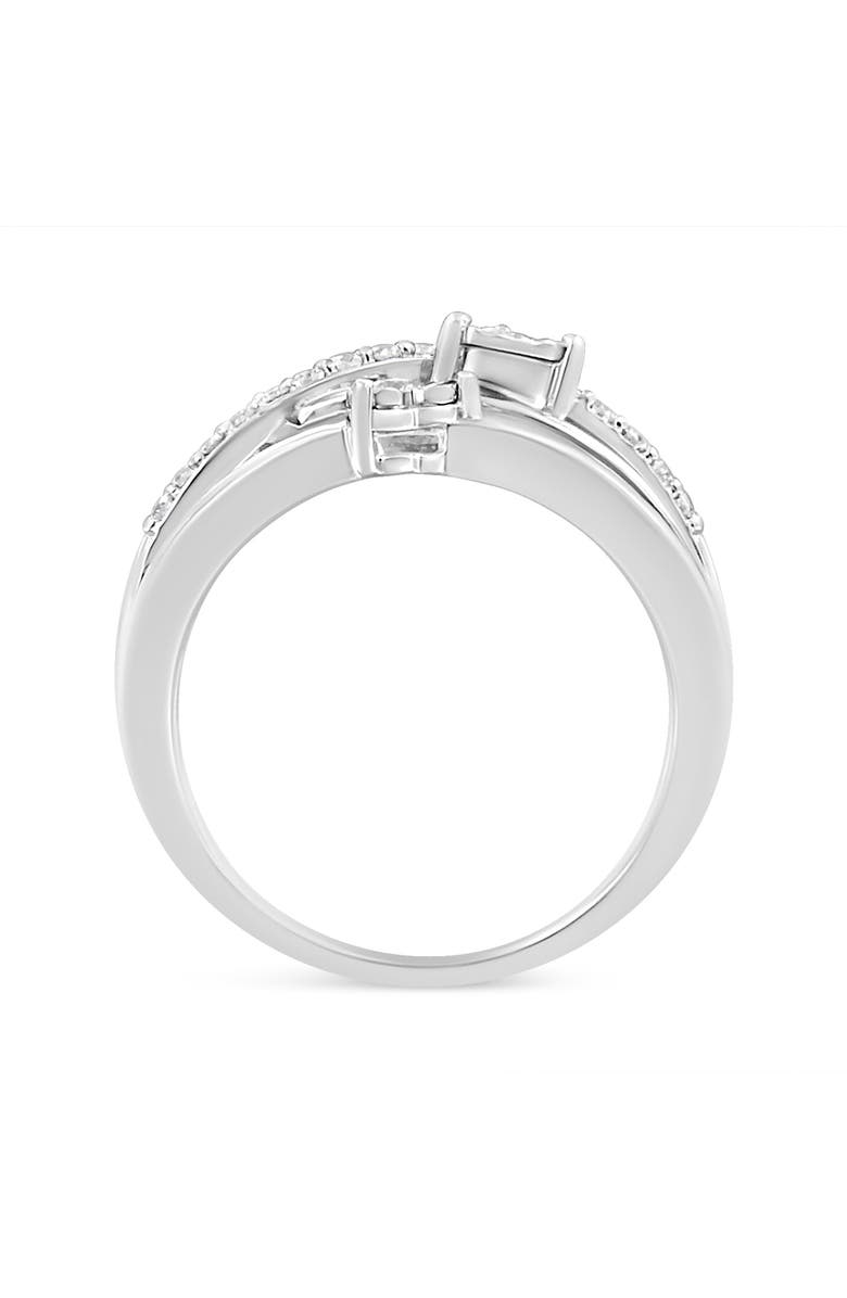 Haus of Brilliance Silver 1/5 Cttw Miracle-Set Diamond Heart Cross-Over Bypass Ring, Alternate, color, Silver