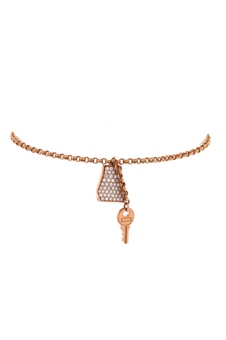 Kelly Clochette Chain Bracelet 18K Rose Gold with Pave Diamonds Small, Main, color, Rose Gold