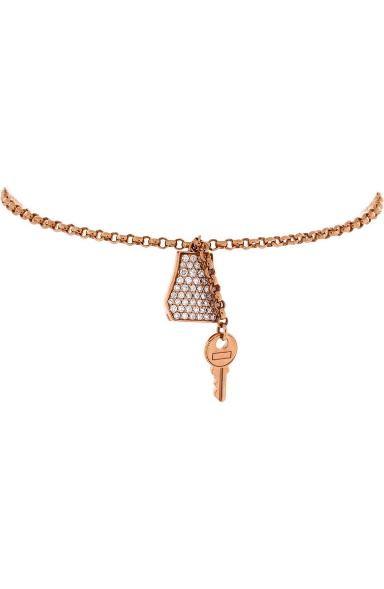 Pre-Owned Hermes Kelly Clochette Chain Bracelet 18K Rose Gold with Pave Diamonds Small, Main, color, Rose Gold