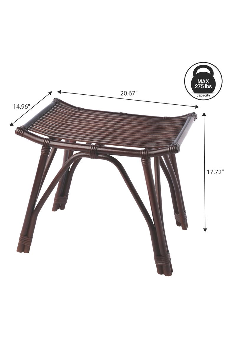 Gabriel Handcrafted Rattan and Solid Wood Backless Vanity Stool, Bohemian Accent Ottoman Footstool for Living Room, Alternate, color, Dark Brown