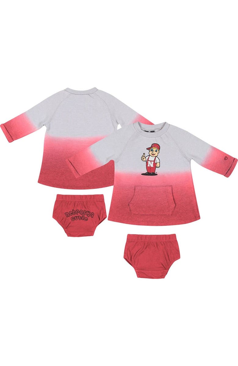 COLOSSEUM Newborn & Infant Colosseum Gray/Scarlet Nebraska Huskers Hand in Hand Ombre Dress & Bloomers Set, Main, color,