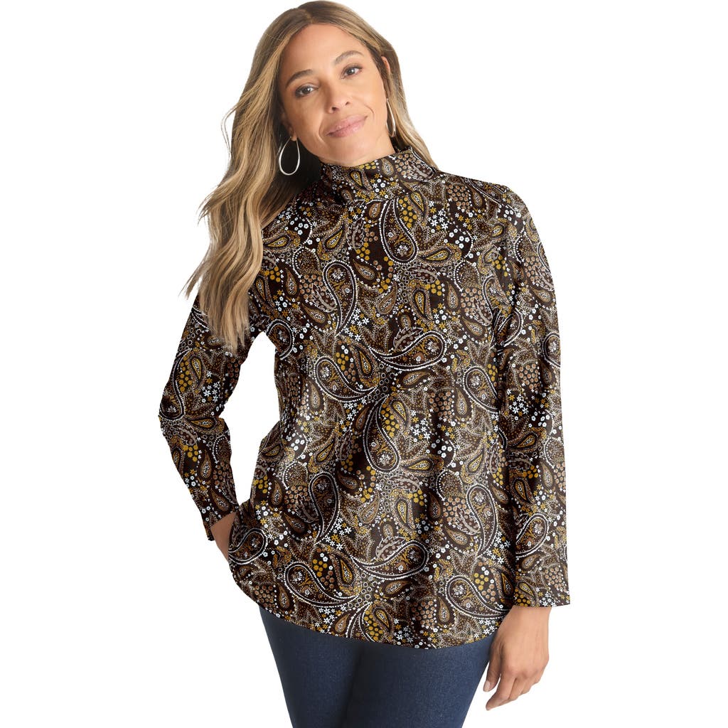Jessica London Long Sleeve Mockneck Tee In Multi