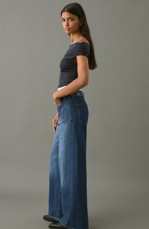 Mango Teen Patch Pocket Mid Rise Culotte Wide Leg Jeans In Blue