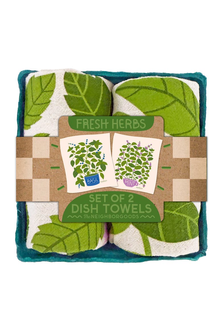 Fresh Herbs- Dish Towel Set of 2, Main, color, Green
