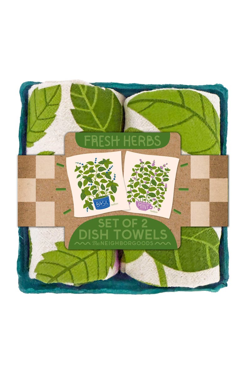 The Neighborgoods Fresh Herbs- Dish Towel Set of 2, Main, color, Green