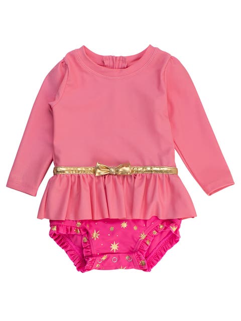 Baby Girls UPF50+ Princess Long Sleeve Bow Skirted One Piece Swimsuit