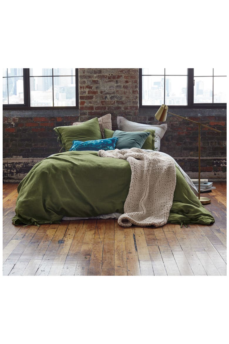 Relaxed Cotton & Linen Duvet Cover, Alternate, color, OLIVE SPICE