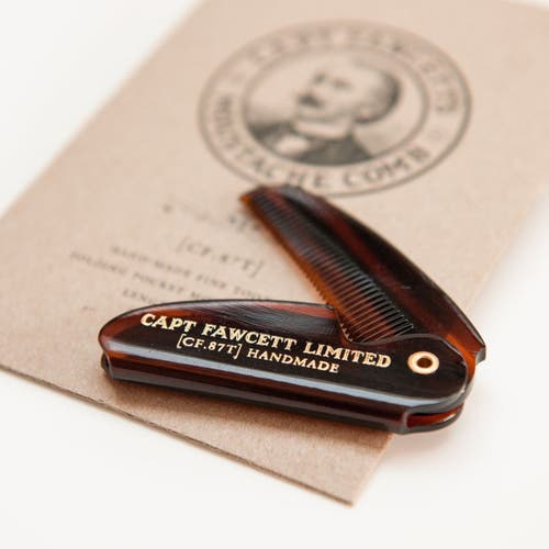 Captain Fawcett Folding Pocket Moustache Comb In Brown