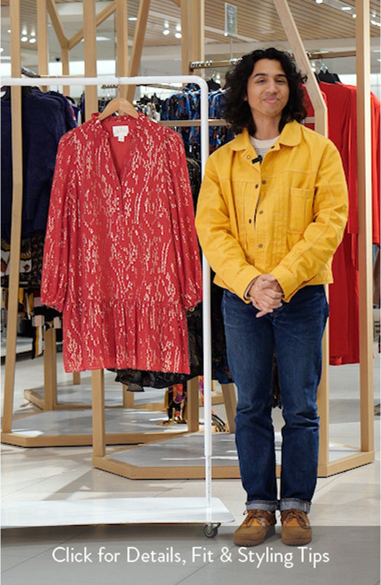 Evaline Long Sleeve Silk Fil Coupé Drop Waist Dress, sales video thumbnail