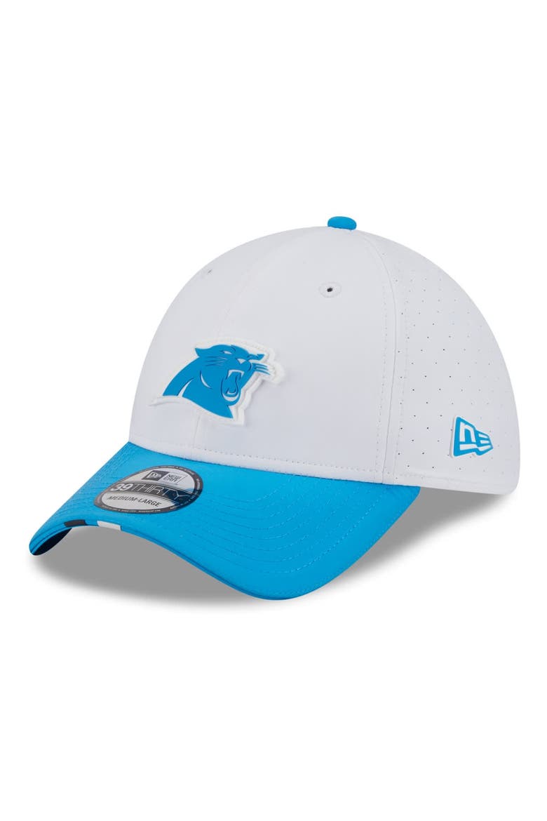 Men's New Era  White/Blue Carolina Panthers 2025 NFL Training Camp 39THIRTY Flex Hat, Main, color, White