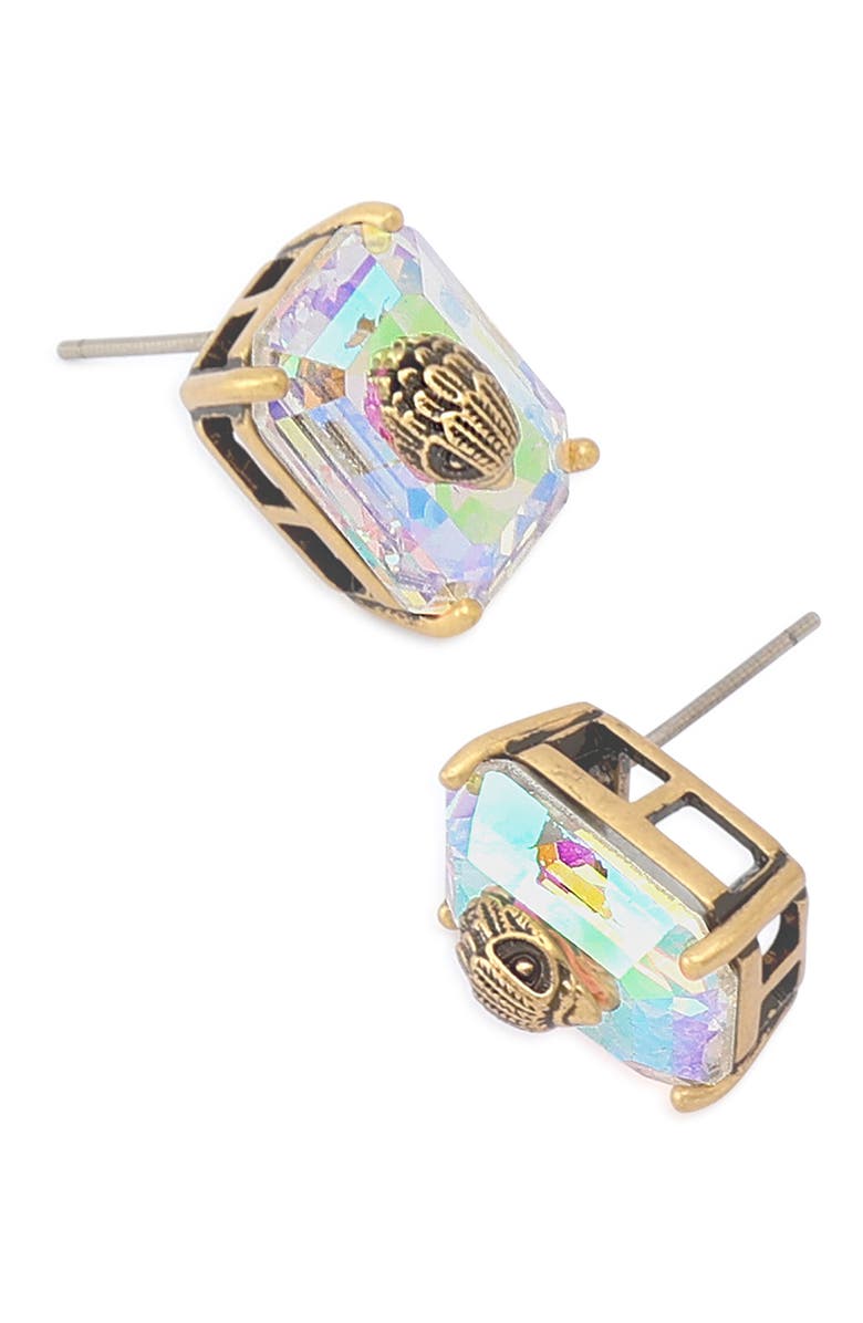 Kurt Geiger London Emerald Cut Crystal Eagle's Head Stud Earrings, Alternate, color, Crystal Abalone
