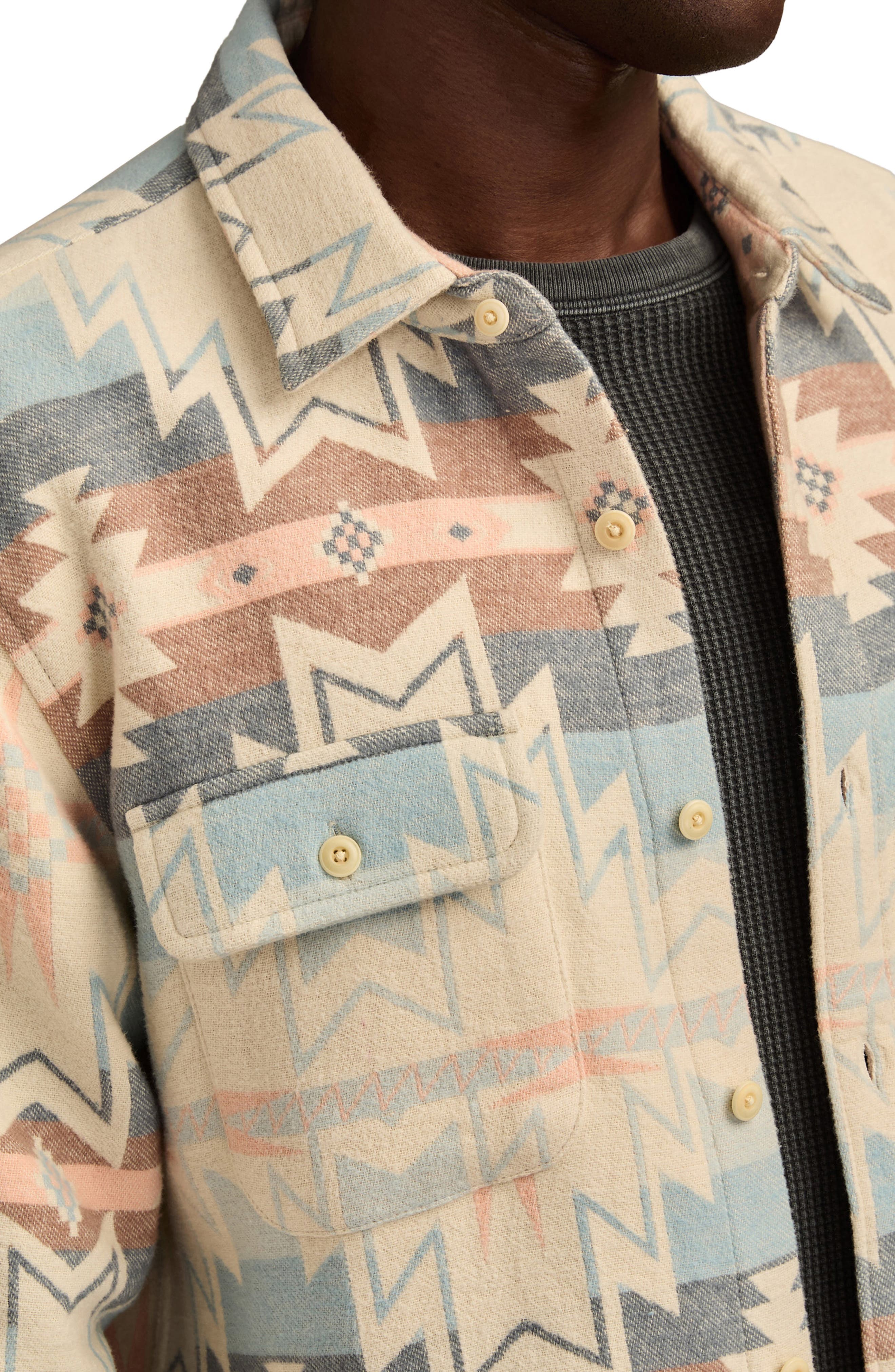 Southwest Pattern Jacquard Cotton Button-Up Shirt - image 2