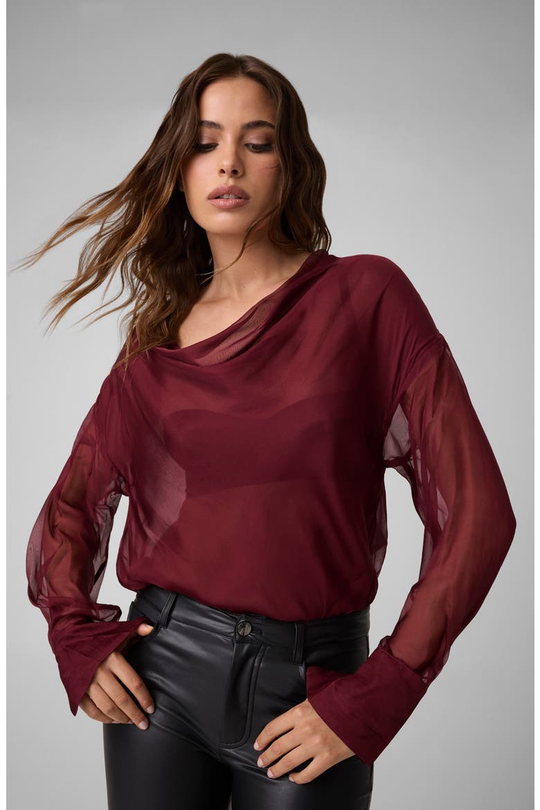 Silk Chiffon Shawl Neck Bodysuit, Alternate, color, F5ZB-DARK