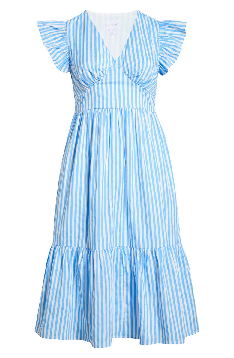SUGARLIPS Saida Stripe Ruffle Midi Dress, Main, color, Blue-White-Stripe