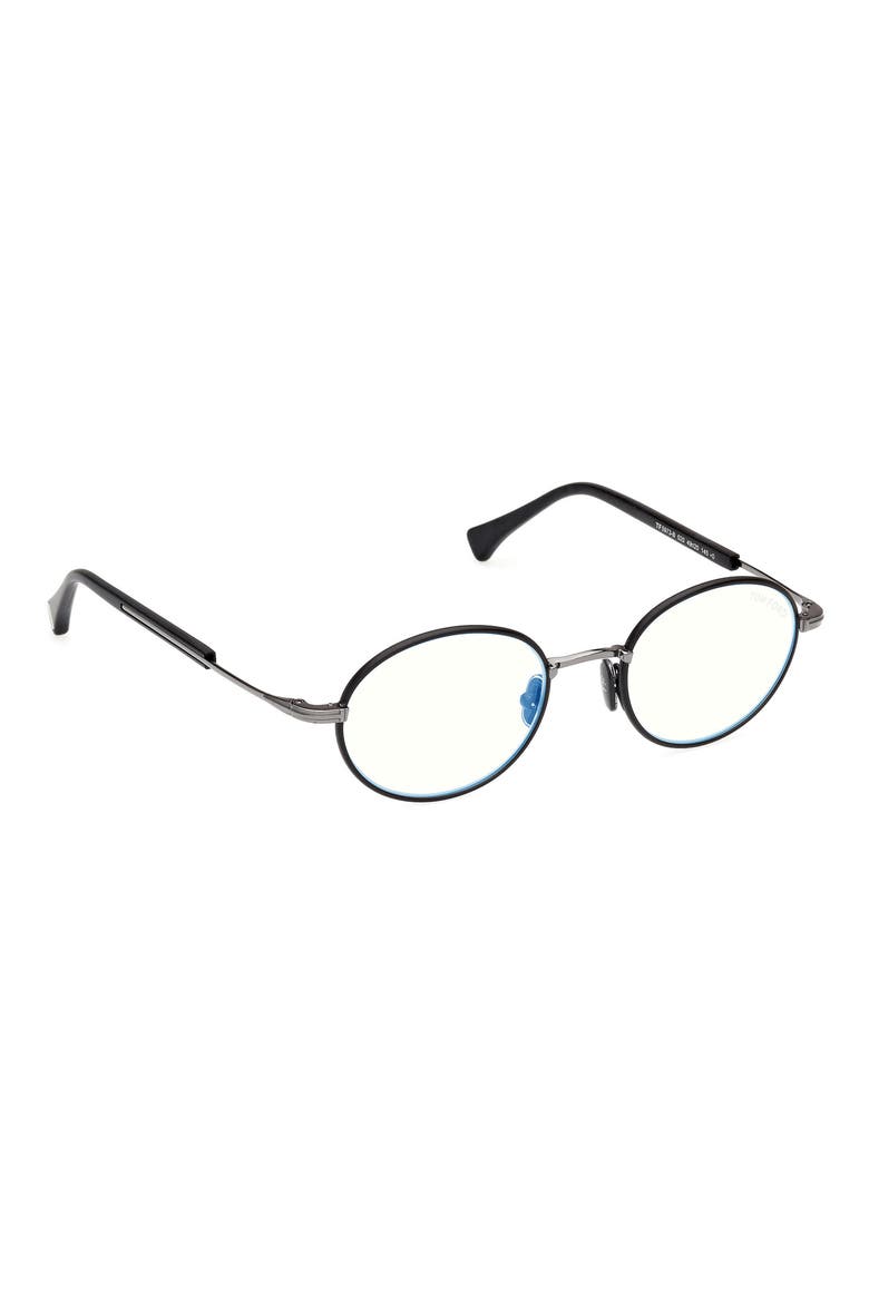 49mm Round Blue Light Blocking Optical Glasses, Alternate, color, BLACK GUNMETAL / T LOGO