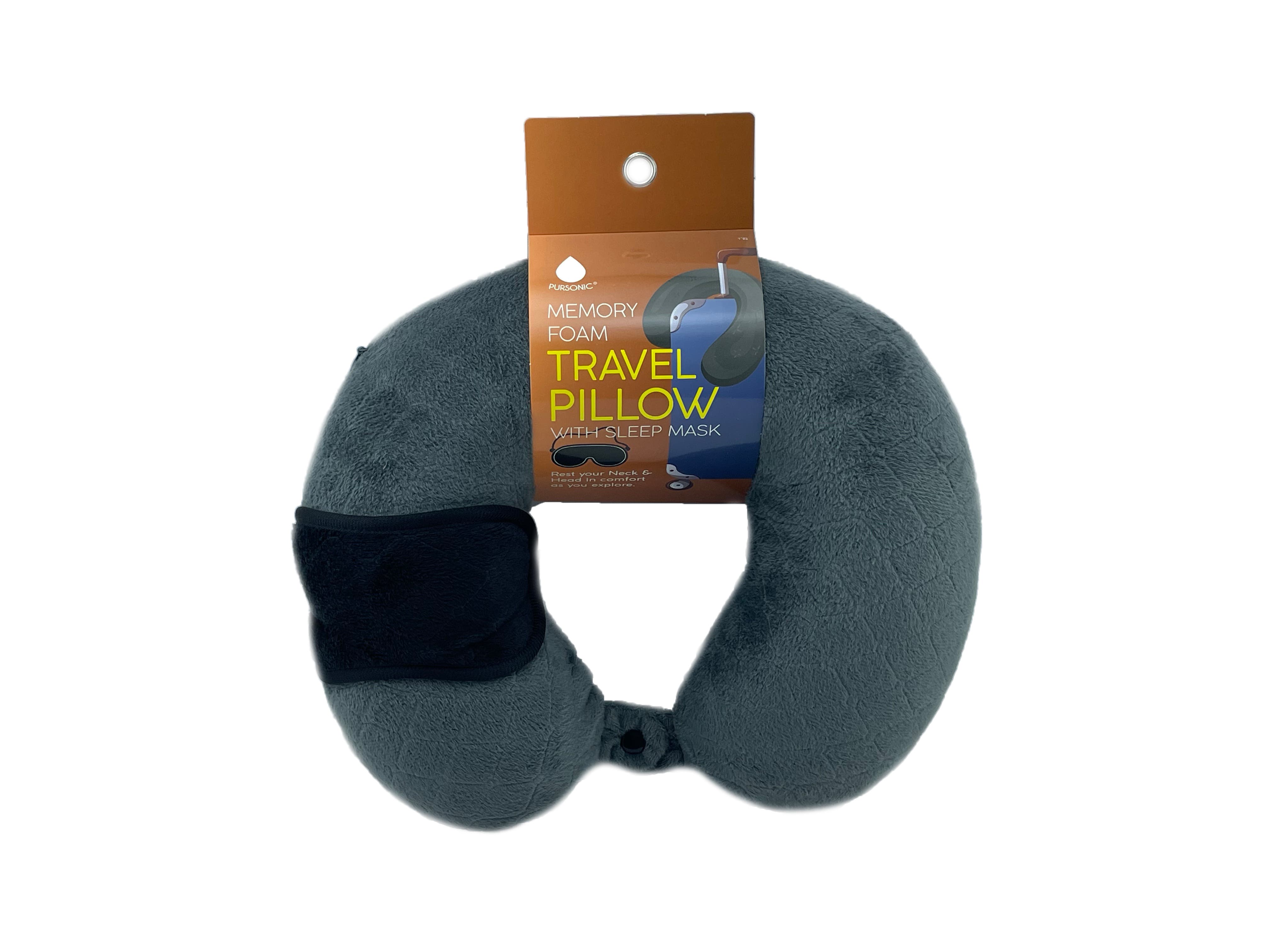 PURSONIC Memory Foam Travel Pillow with Sleep Mask, Main, color, Gray