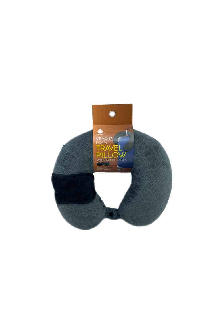 Memory Foam Travel Pillow with Sleep Mask, Main, color, Gray