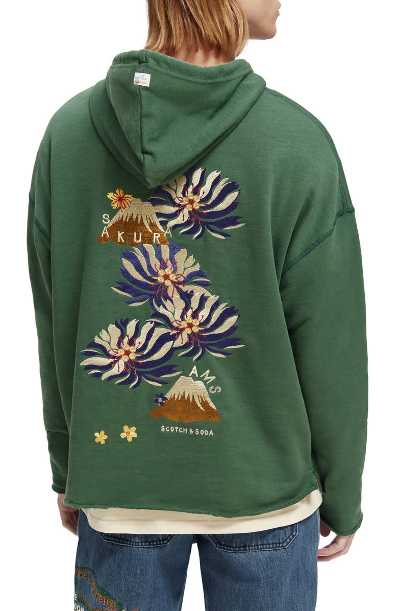 Scotch & Soda Sakura Embroidered Organic Cotton Hoodie, Alternate, color,