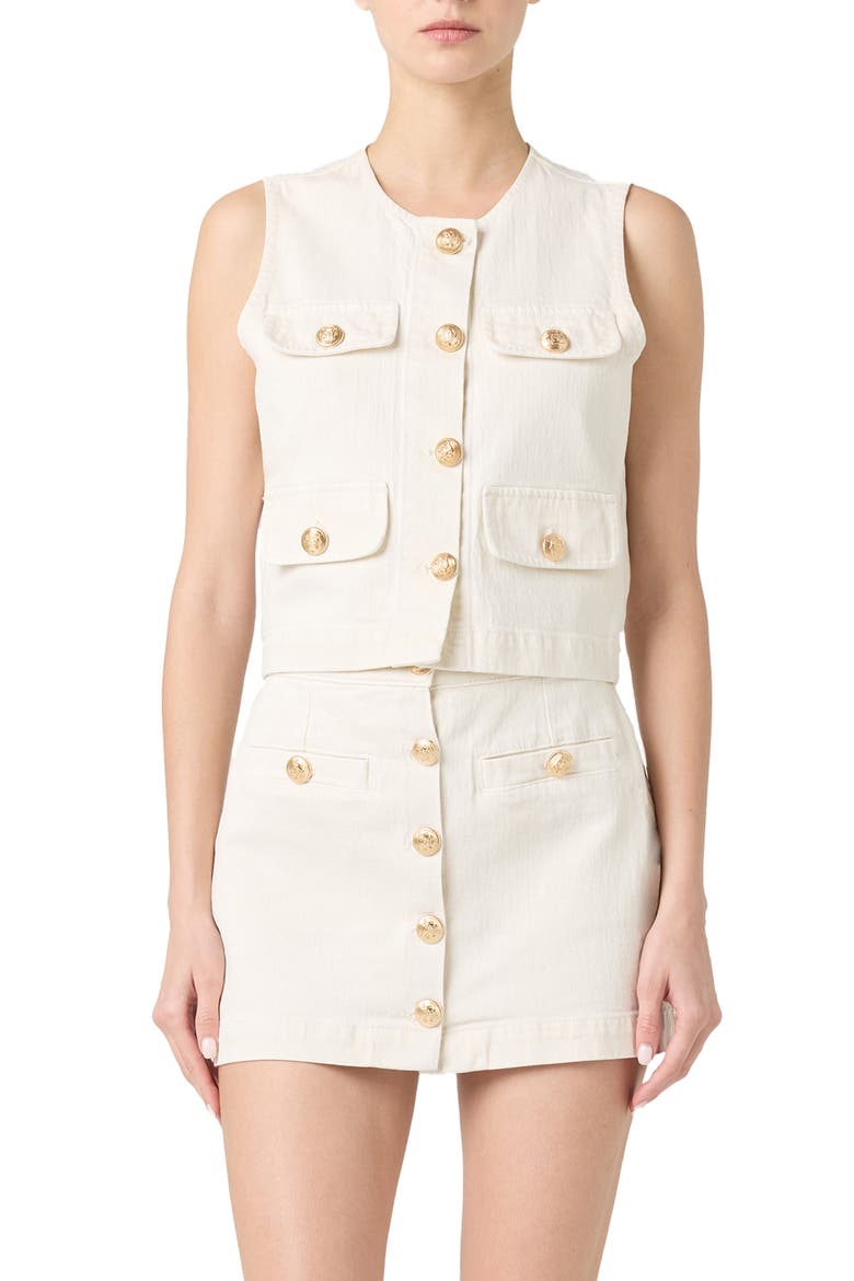 Button-Up Denim Vest, Main, color, SUGAR COATED