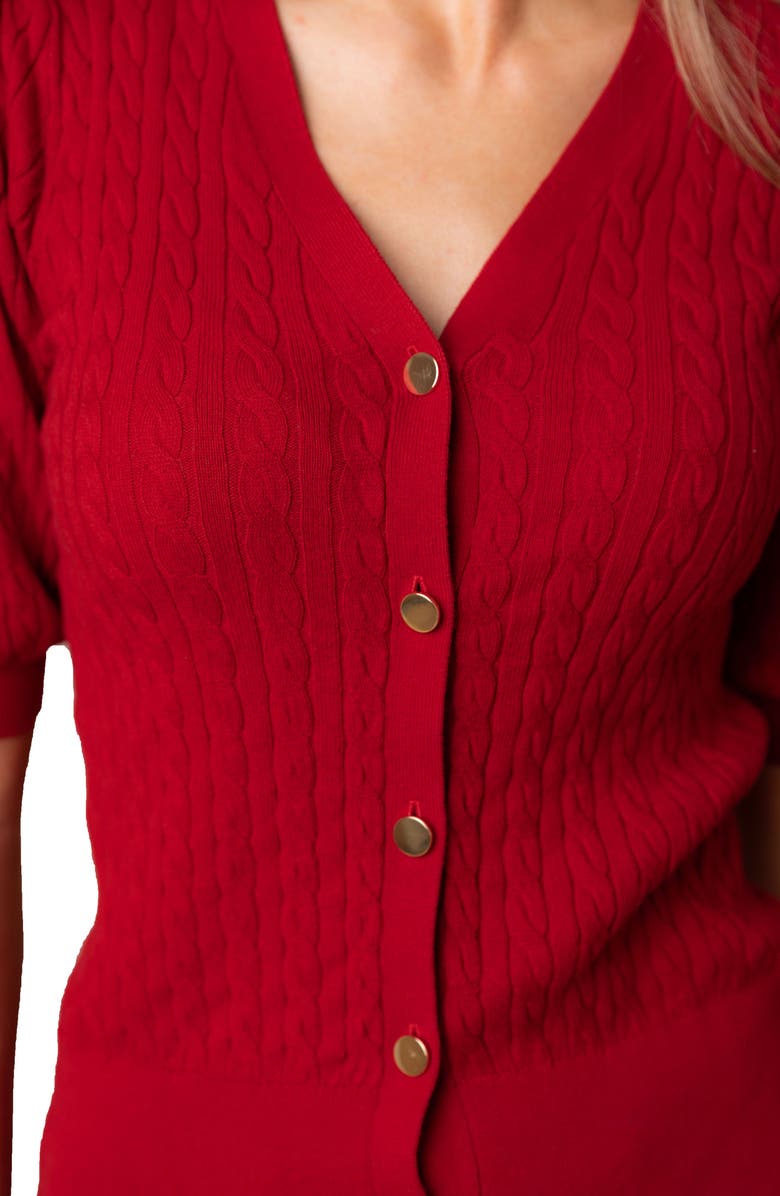 Hope & Henry Organic Puff Sleeve Button Front Sweater, Alternate, color, Red Cable