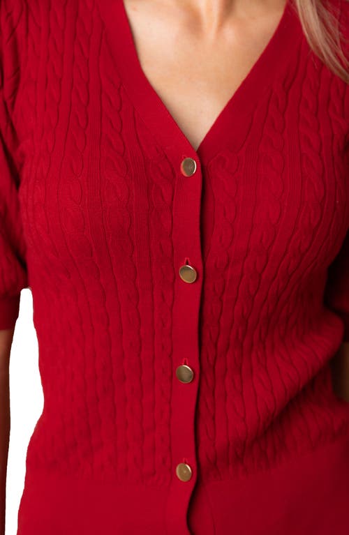 Hope & Henry Organic Puff Sleeve Button Front Sweater In Red