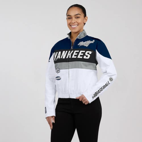 Wear By Erin Andrews Navy/white New York Yankees Racing Full-zip Jacket