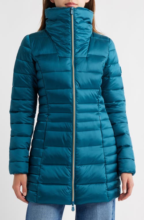 Save The Duck Caroline Water Repellent Satin Puffer Jacket In Blue