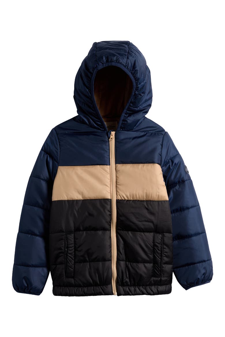 Kids' Lightweight Colourblocked Puffer Jacket, Main, color, NAVY