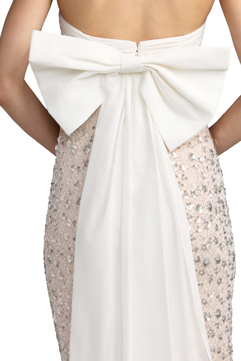 Strapless Embellished Column Gown With Bow, Alternate, color, Ivory Nude