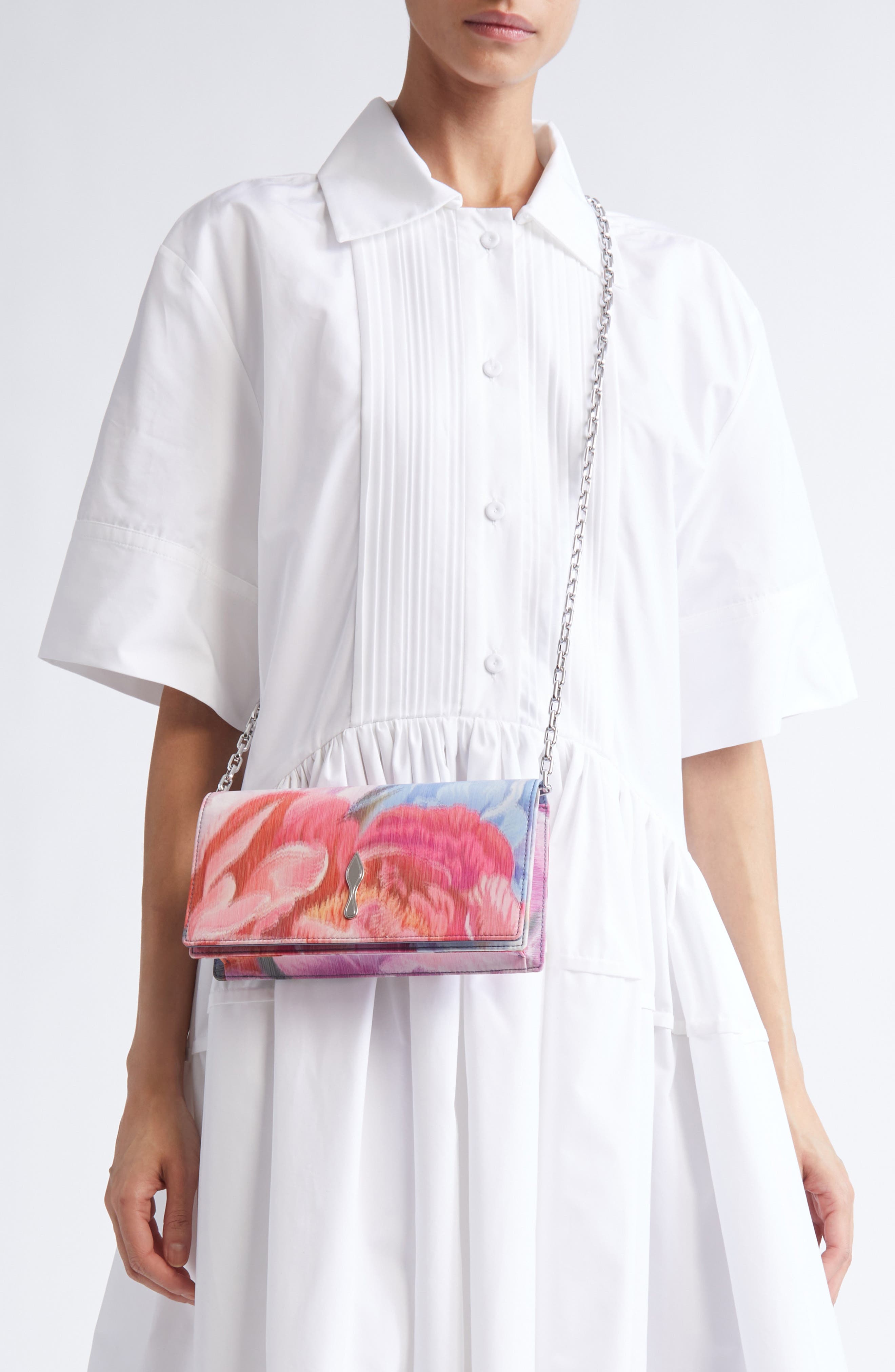Christian Louboutin Bettina Floral Tissu Chiné Clutch, Alternate, color, Pink Multi/ Silver