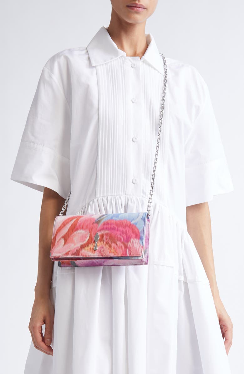 Christian Louboutin Bettina Floral Tissu Chiné Clutch, Alternate, color, Pink Multi/ Silver