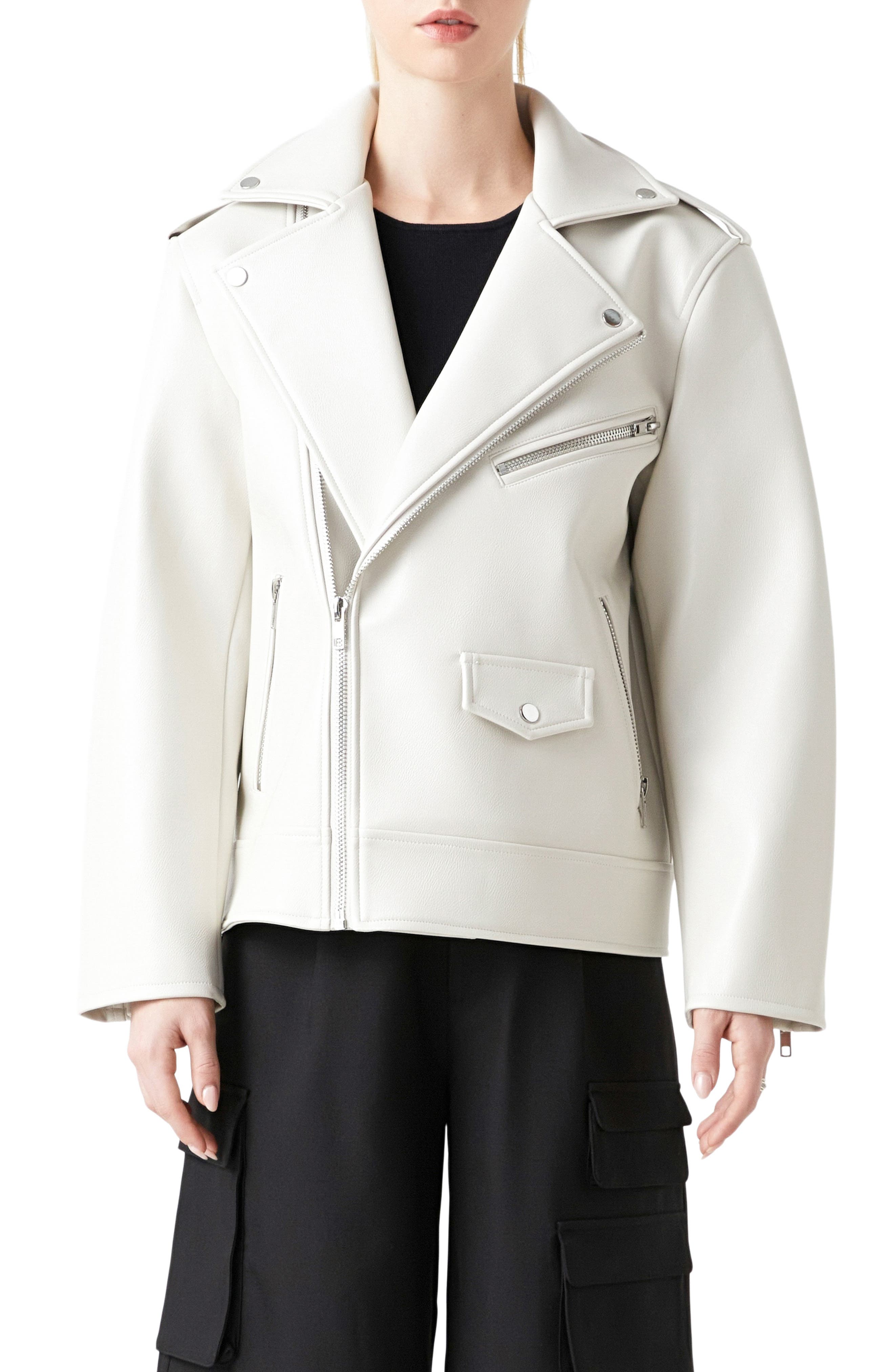Padded Shoulder Faux Leather Biker Jacket - image 3
