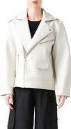 Grey Lab Padded Shoulder Faux Leather Biker Jacket