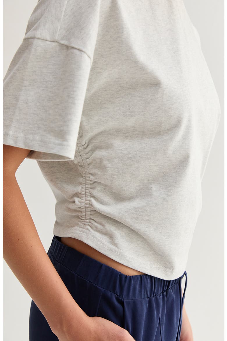 Semi Cropped Ruched Knit Top, Alternate, color, White Melange