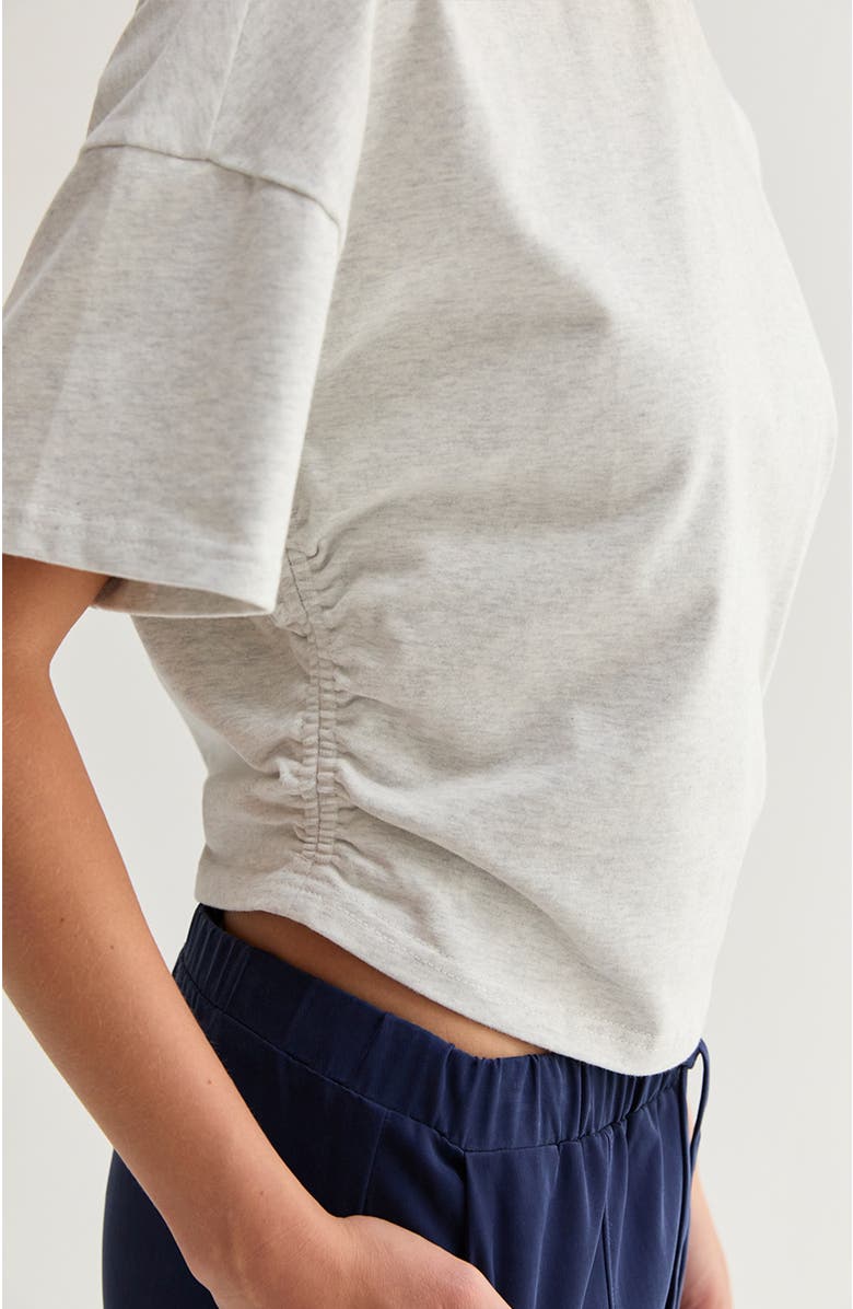 CRESCENT Semi Cropped Ruched Knit Top, Alternate, color, White Melange