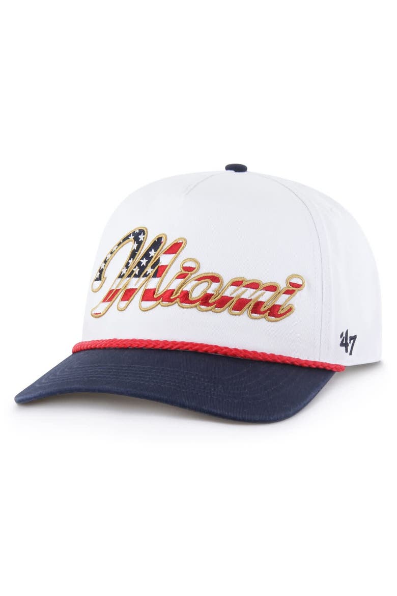 Men's '47 White Miami Dolphins Patriotic Overhand Hitch Adjustable Hat, Main, color, White