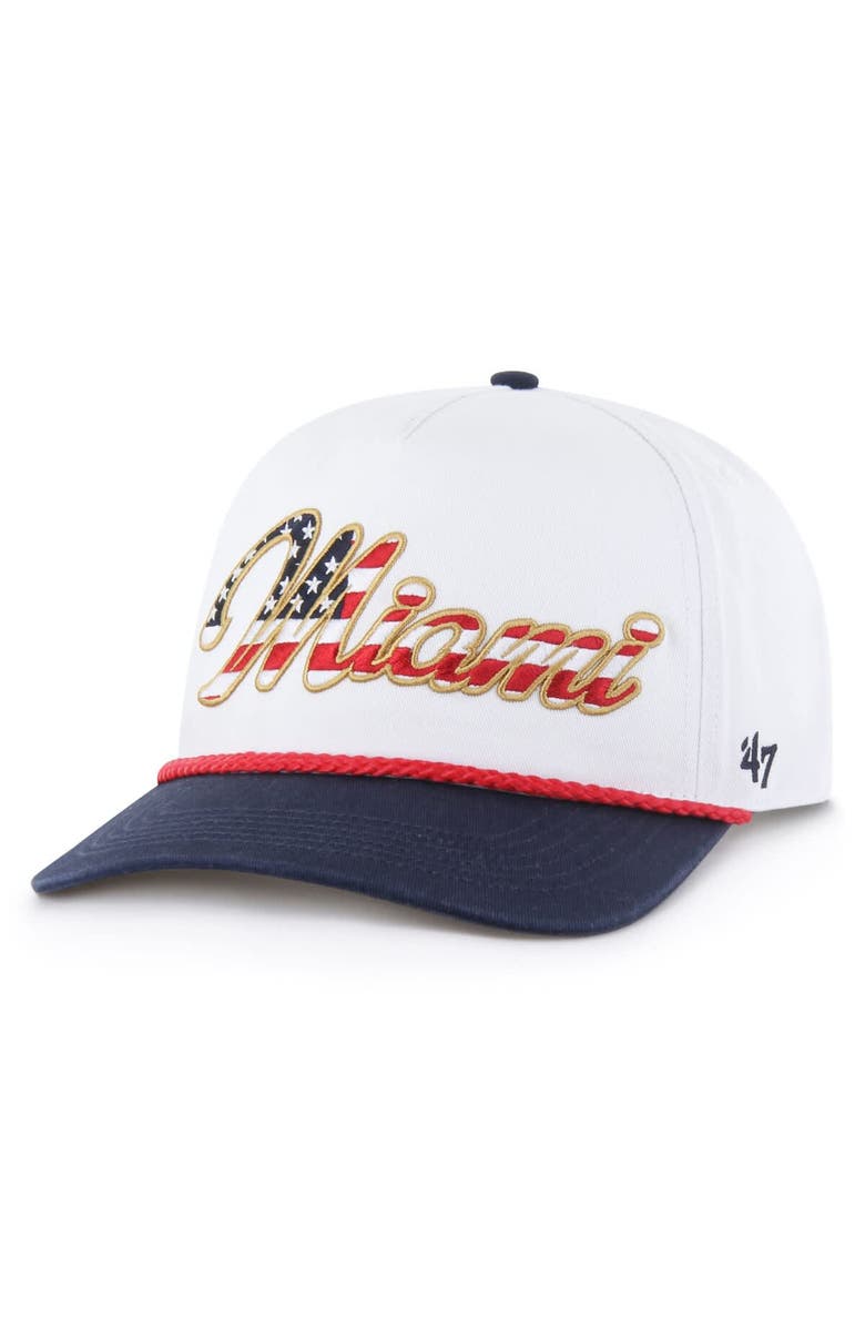 '47 Men's '47 White Miami Dolphins Patriotic Overhand Hitch Adjustable Hat, Main, color, White