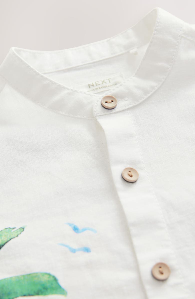 NEXT Kids' Race Track Short Sleeve Linen & Cotton Button-Up Shirt, Alternate, color, Cream