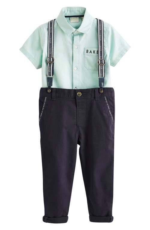 Baker By Ted Baker Kids' Short Sleeve Button-up Shirt, Trousers & Suspenders Set In Multi