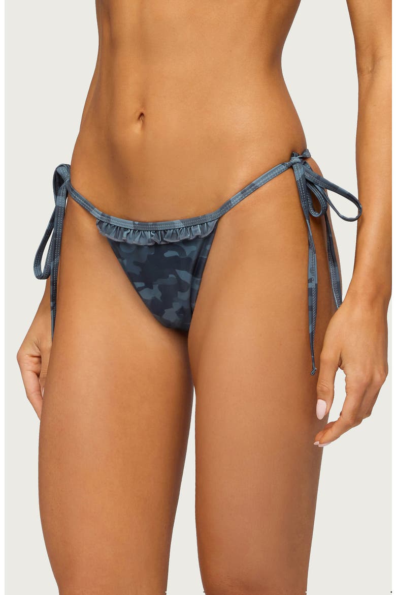 Aviah Ruffle Camo Bikini Bottoms, Alternate, color, CHARCOAL