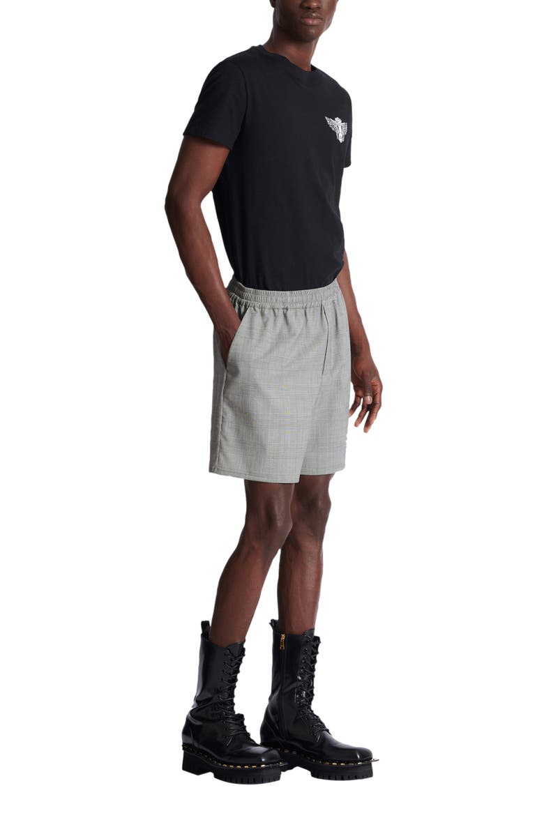Balmain Relaxed shorts in Prince of Wales satin, Alternate, color, Black