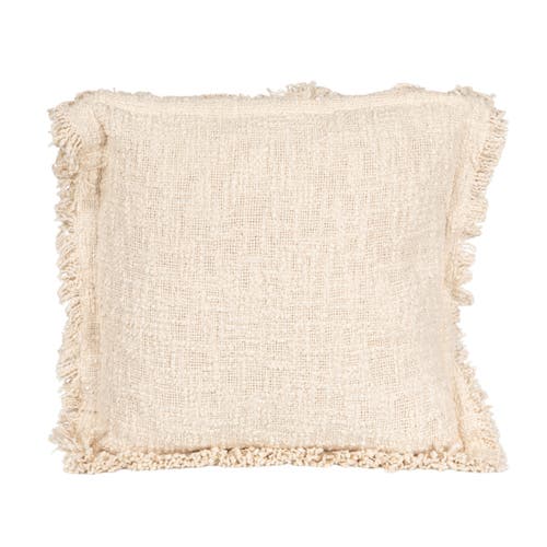 Storied Home Woven Cotton Pillow With Fringe And Flanged Edge, Natural In Neutral