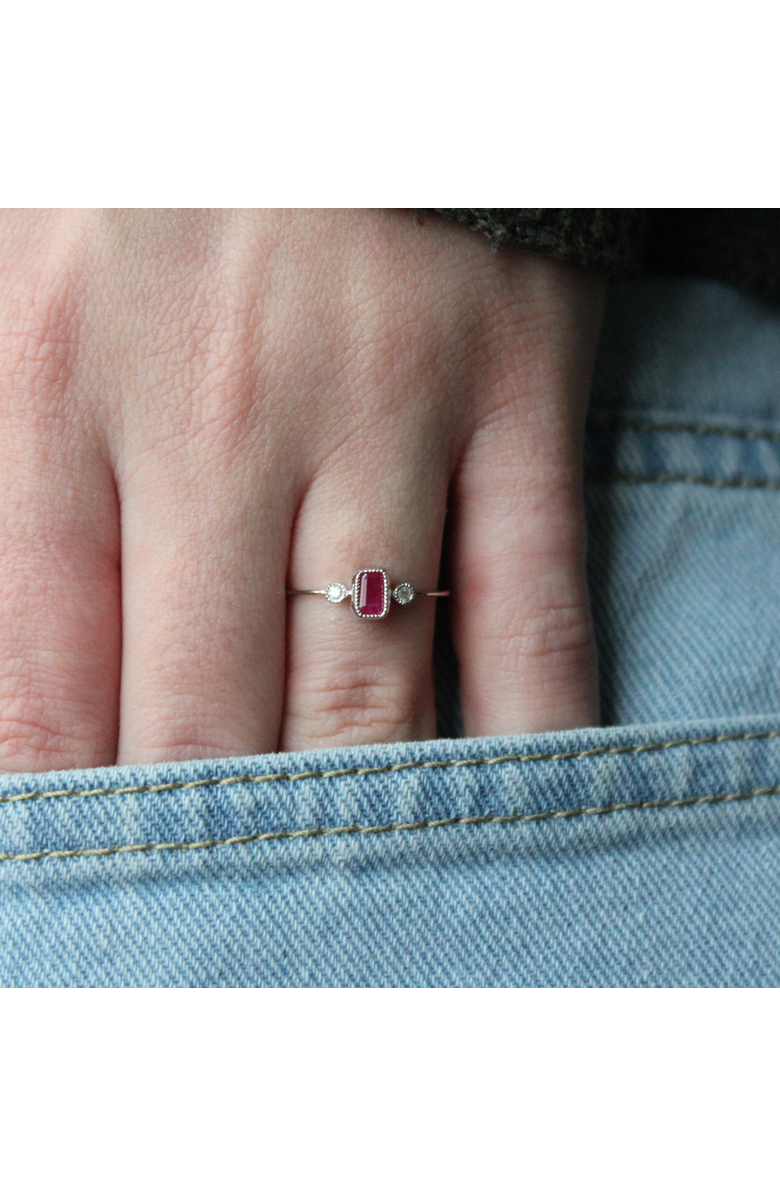 LuvMyJewelry Emerald Cut Ruby & Diamond Birthstone Ring in 14K Gold, Alternate, color, 