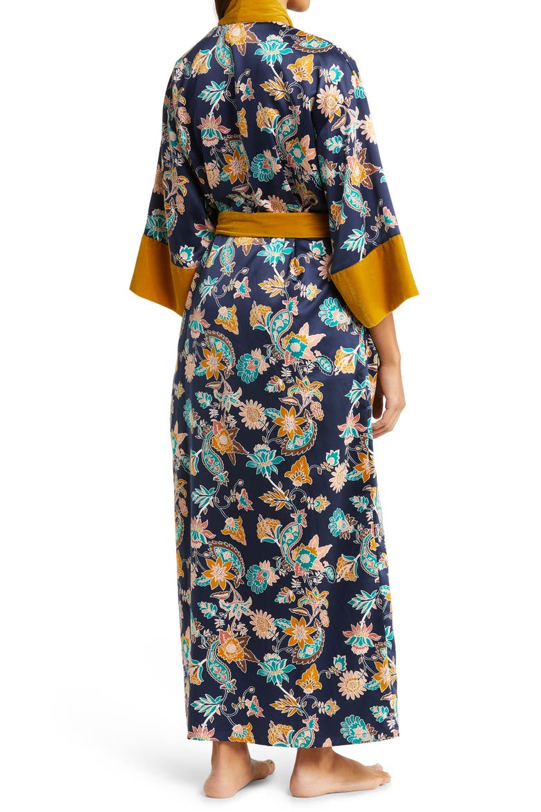 Velveteen Trim Satin Robe, Alternate, color, NAVY PEACOAT PAISLEY FLORAL
