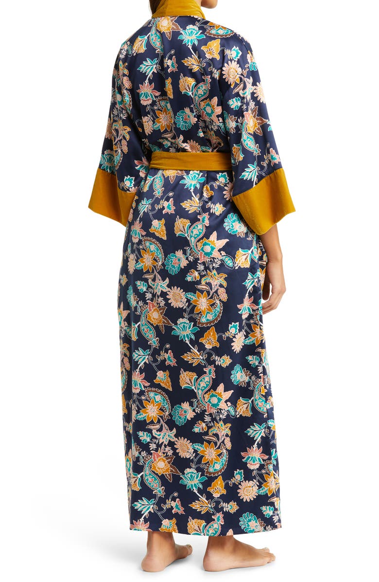Nordstrom Velveteen Trim Satin Robe, Alternate, color, Navy Peacoat Paisley Floral