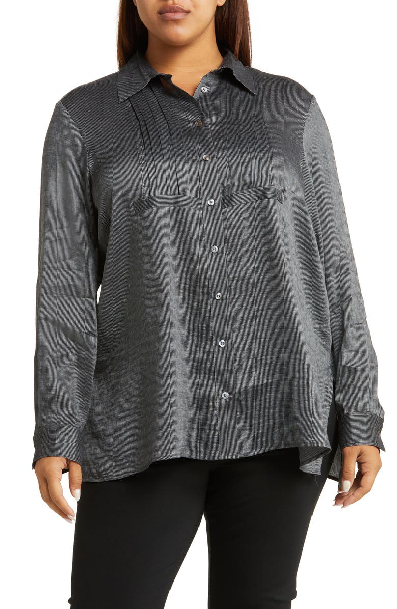 HARSHMAN Drea Stripe Silk & Linen Button-Up Tunic Blouse, Main, color, 