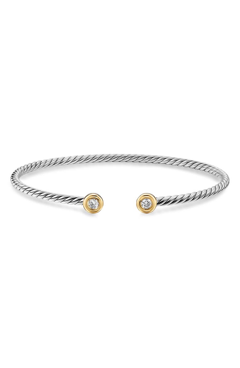 David Yurman Micro Cable Flex Cuff Bracelet with Diamonds, Alternate, color, Silver Pave