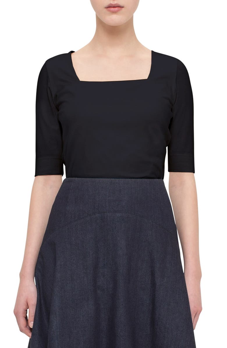 Akris punto Half Sleeve Square Neck Tee, Main, color, 