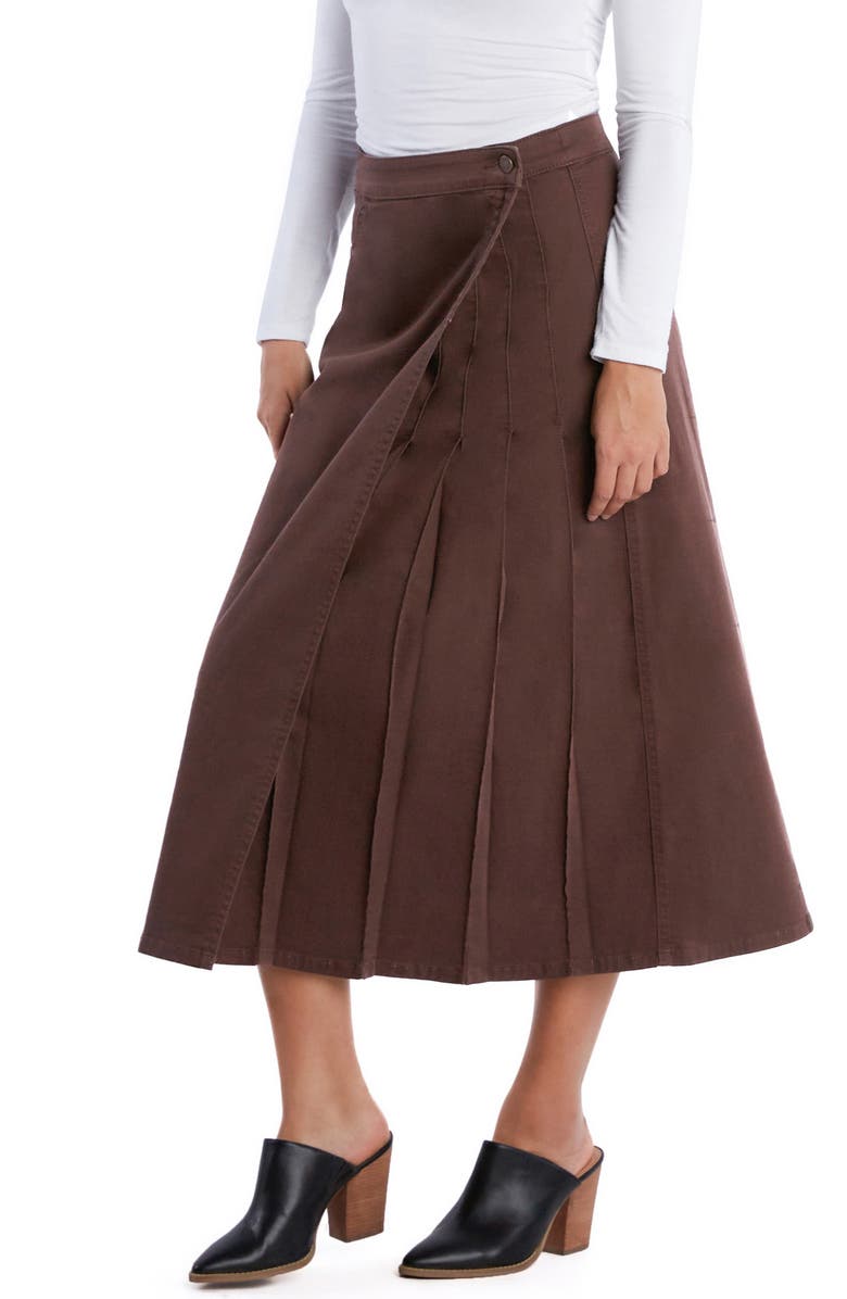 Wash Lab Denim Delphine Side Pleat Denim Maxi Skirt, Alternate, color, Rich Brown