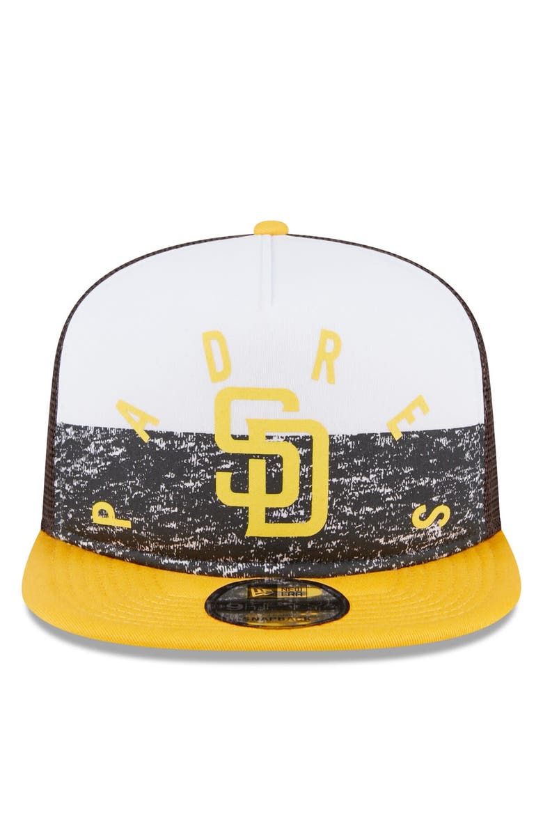 New Era Men's New Era White/Gold San Diego Padres Team Foam Front A-Frame Trucker 9FIFTY Snapback Hat, Alternate, color, White